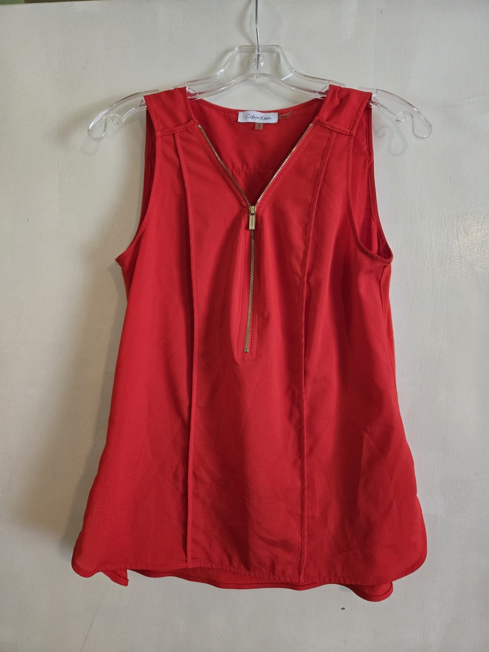 Calvin Klein Red Sleeveless Zip-Front Top